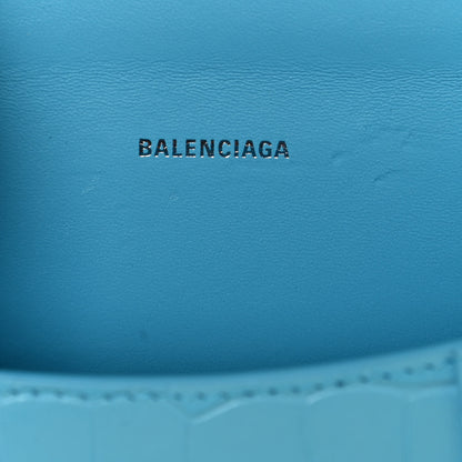 Balenciaga Shiny Calfskin Crocodile Embossed Hourglass Top Handle Bag XS Azur 6 of 9