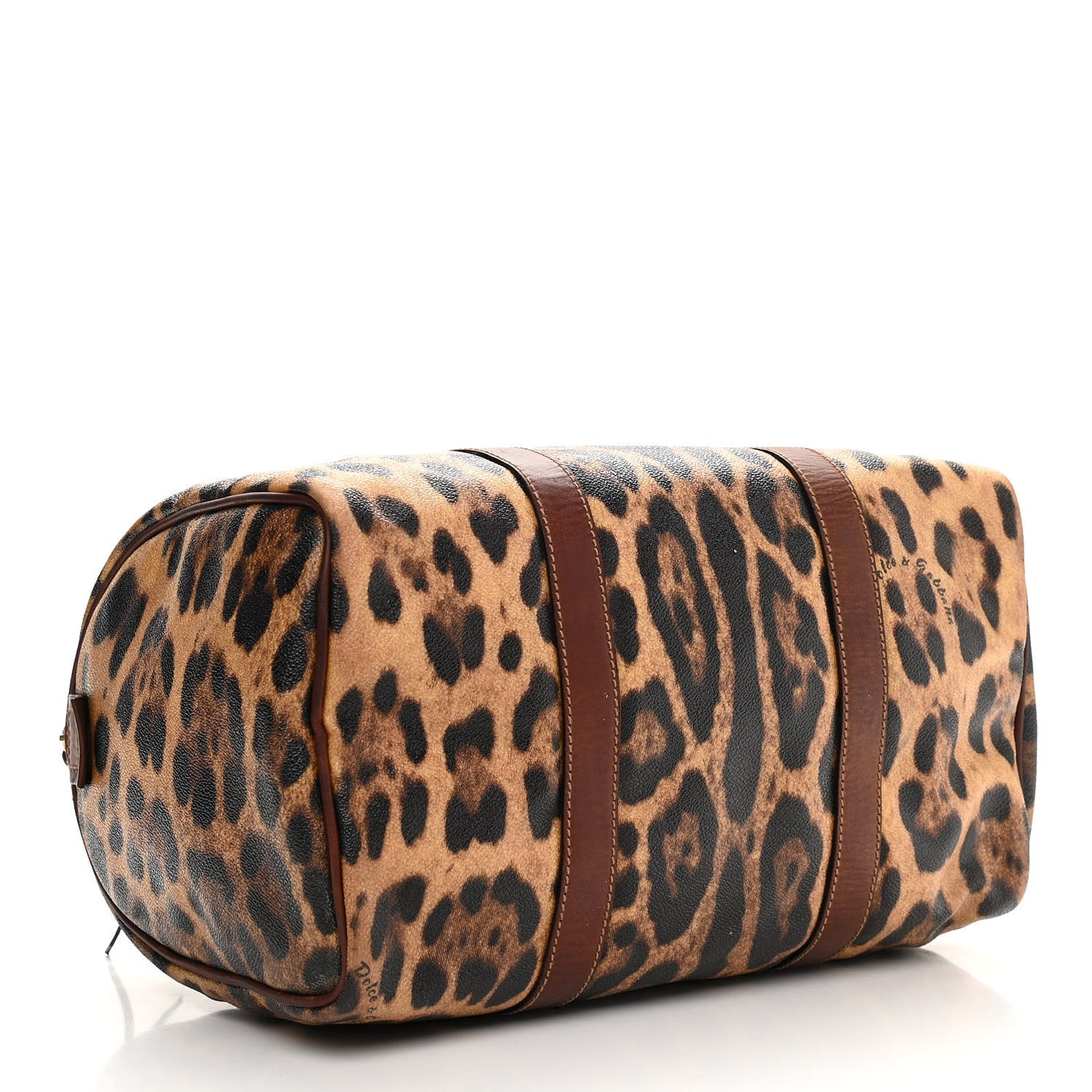 Coated Canvas Leopard Print Boston Bag