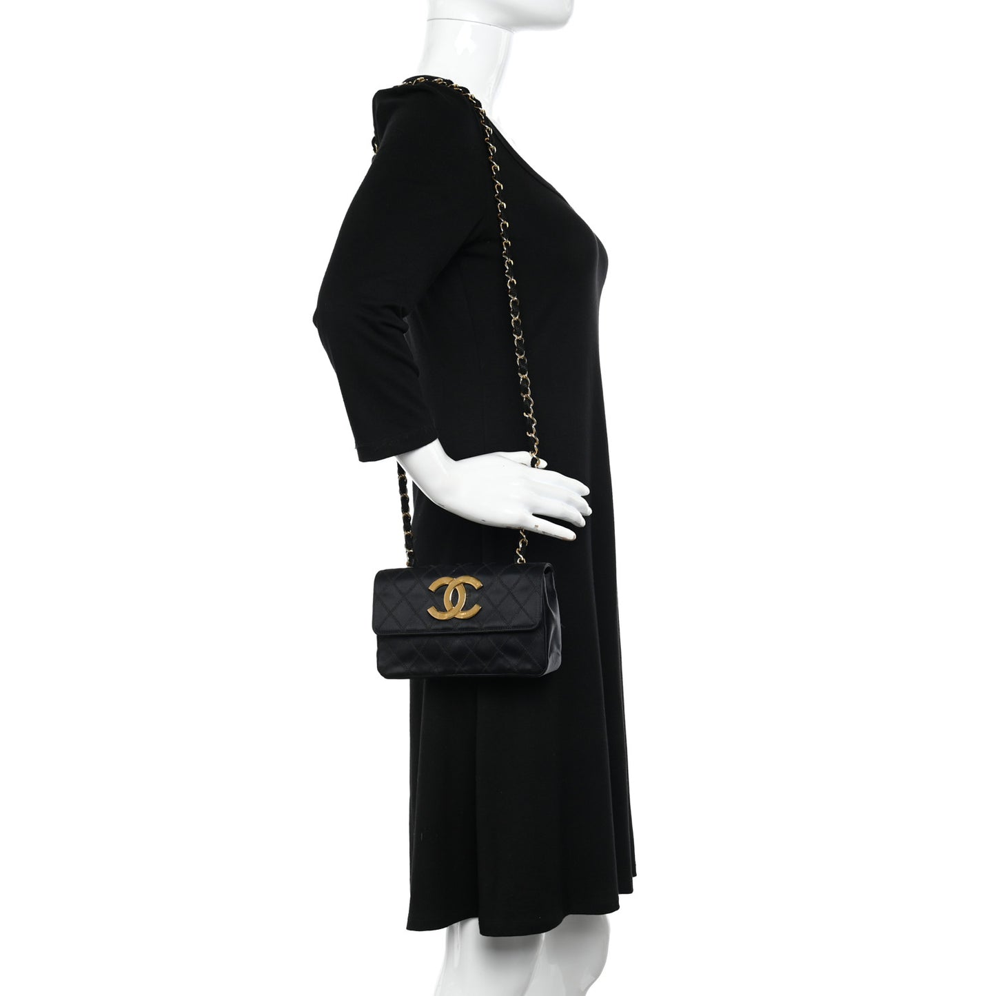 Satin Double Stitched Mini Single Flap Black