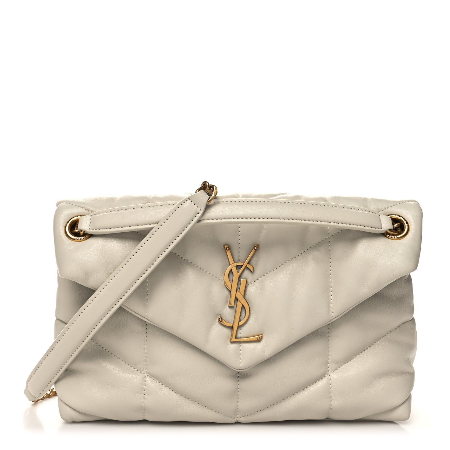 Lambskin Quilted Small Loulou Puffer Monogram Chain Satchel Crema Soft