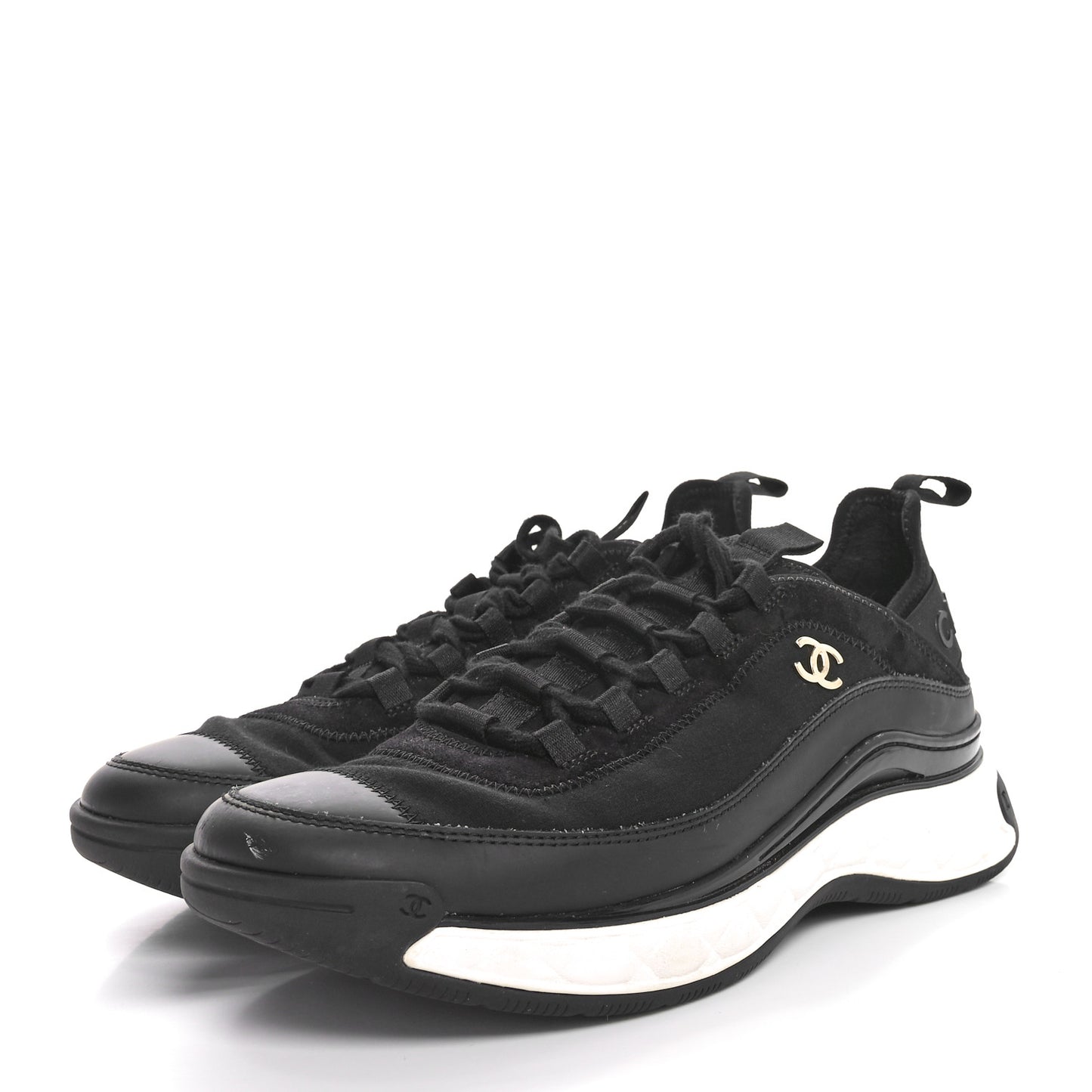 Velvet Calfskin Mixed Fibers CC Sneakers 39.5  Black