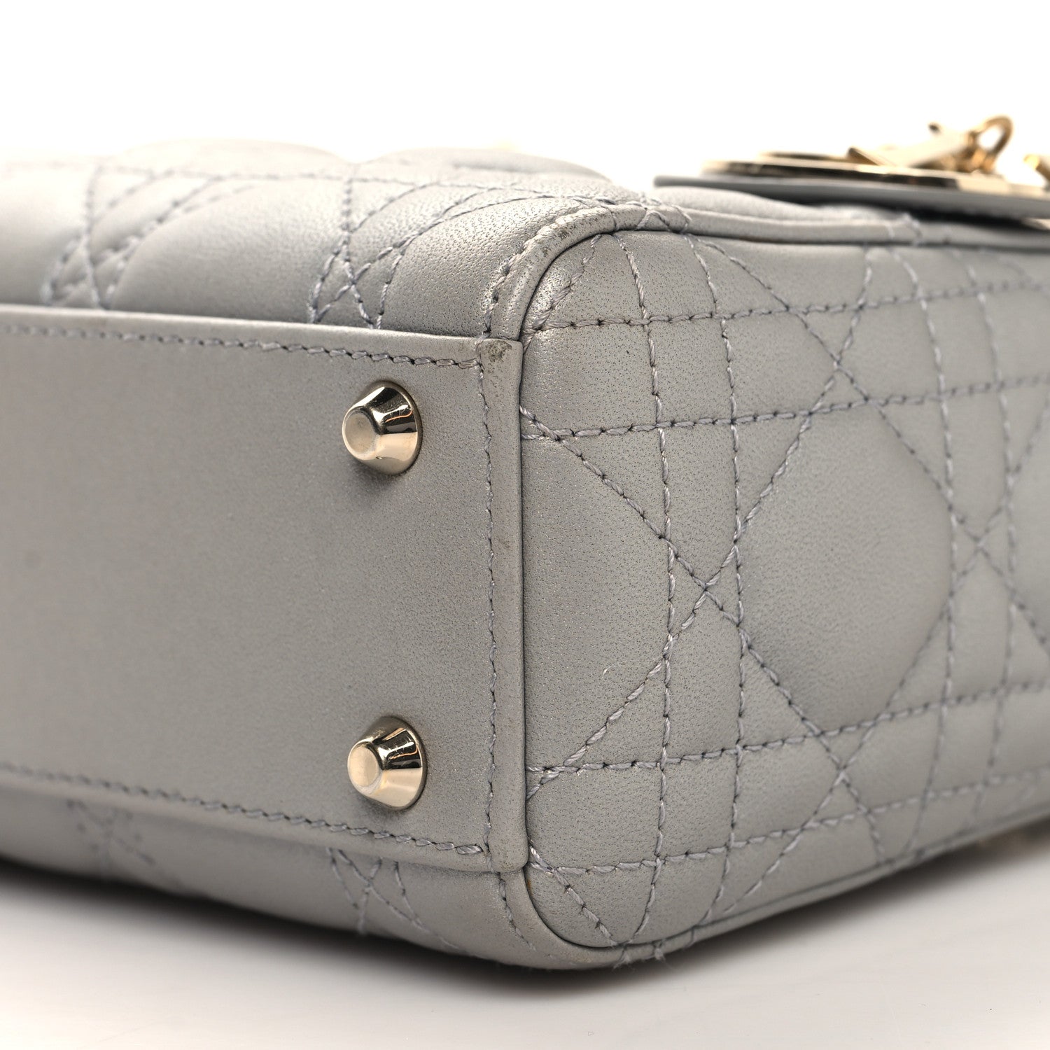 Christian Dior Metallic Lambskin Cannage Mini Lady Dior Grey 10 of 15