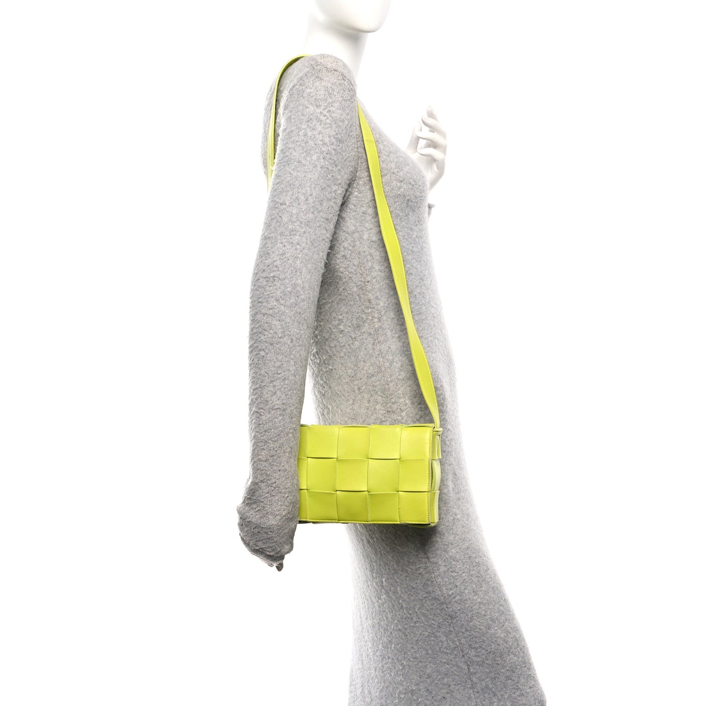 Lambskin Maxi Intrecciato Cassette Crossbody Bag Acid Kiwi