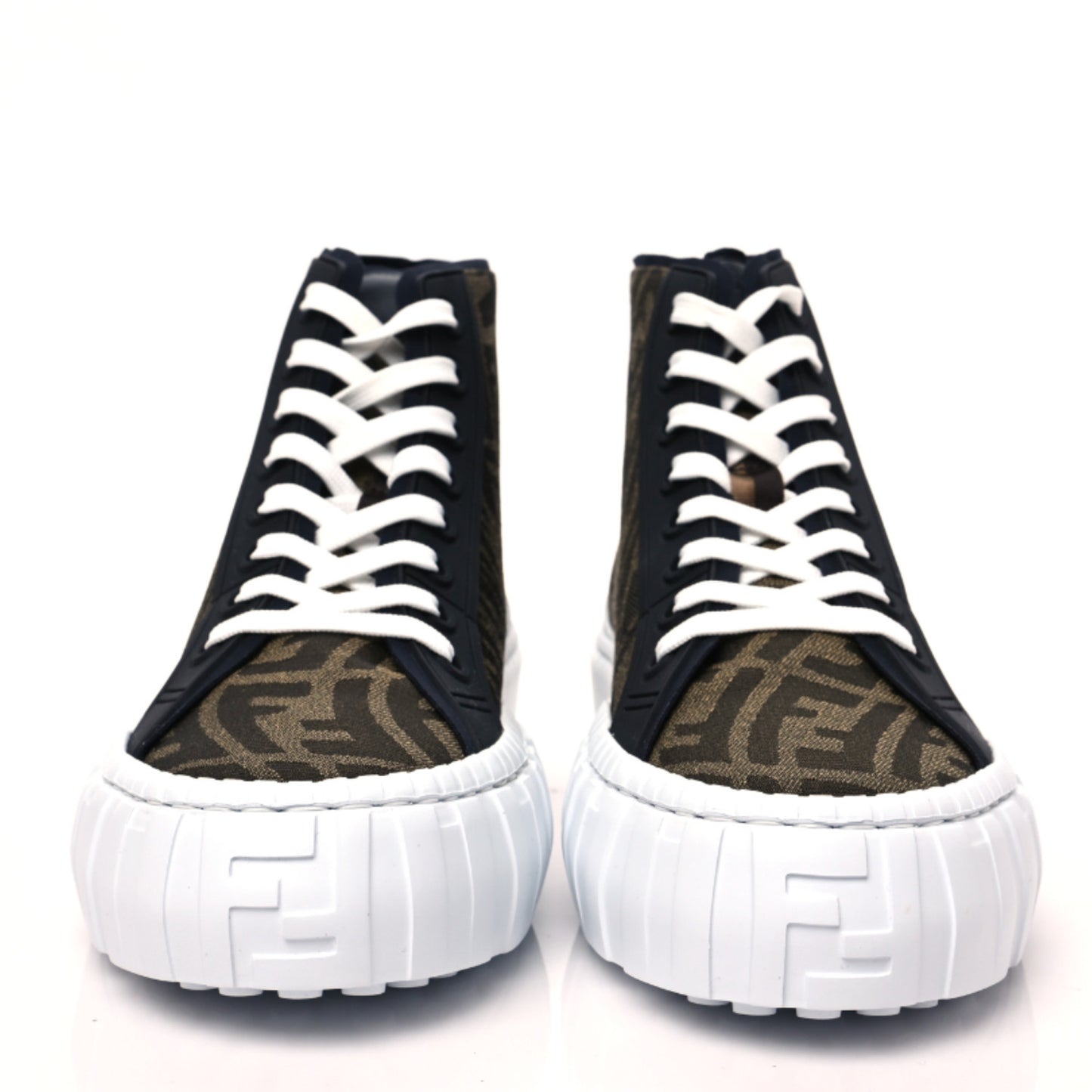 X SARAH COLEMAN Fabric Jacquard FF Vertigo Mens Fendi Force High Top Sneakers 9 Tobacco Black