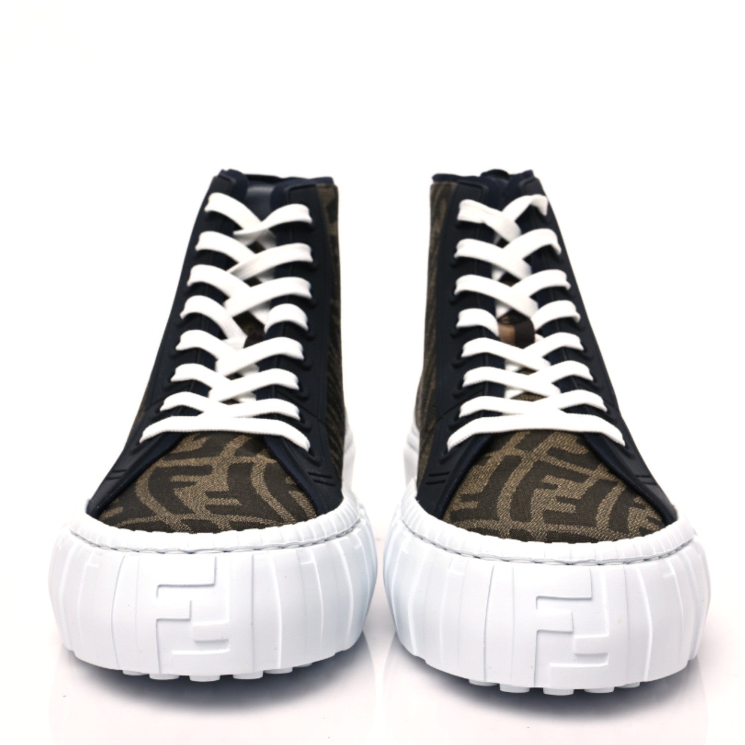 Fendi X SARAH COLEMAN Fabric Jacquard FF Vertigo Mens Fendi Force High Top Sneakers 9 Tobacco Black 2 of 7