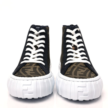 Fendi X SARAH COLEMAN Fabric Jacquard FF Vertigo Mens Fendi Force High Top Sneakers 9 Tobacco Black 2 of 7