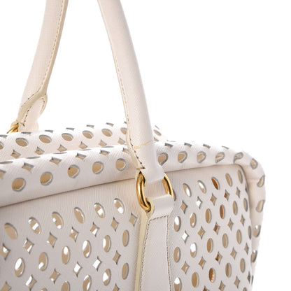 Prada Saffiano Perforated Zip Around Tote Talco 8 of 17
