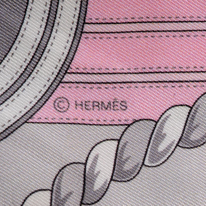 Hermes Silk Grande Tenue Twilly Scarf Rose Pale Gris Perle Blanc 3 of 6