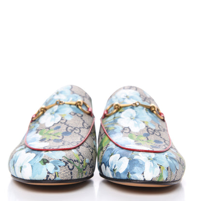 Gucci GG Supreme Monogram Blooms Womens Princetown Slippers 39 Beige Blue Navy Hibiscus Red 2 of 9