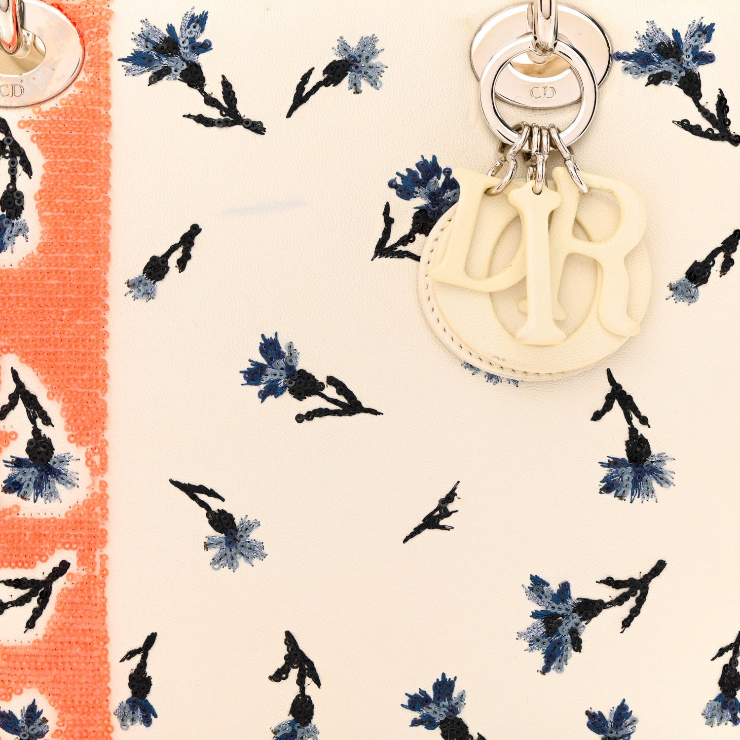 Christian Dior Lambskin Embroidered Sequin Medium Flower Lady Dior Off White 8 of 17