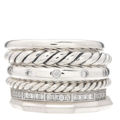 David Yurman Sterling Silver Diamond 16mm Stax Wide Stacked Ring 56 7.5 1 of 4