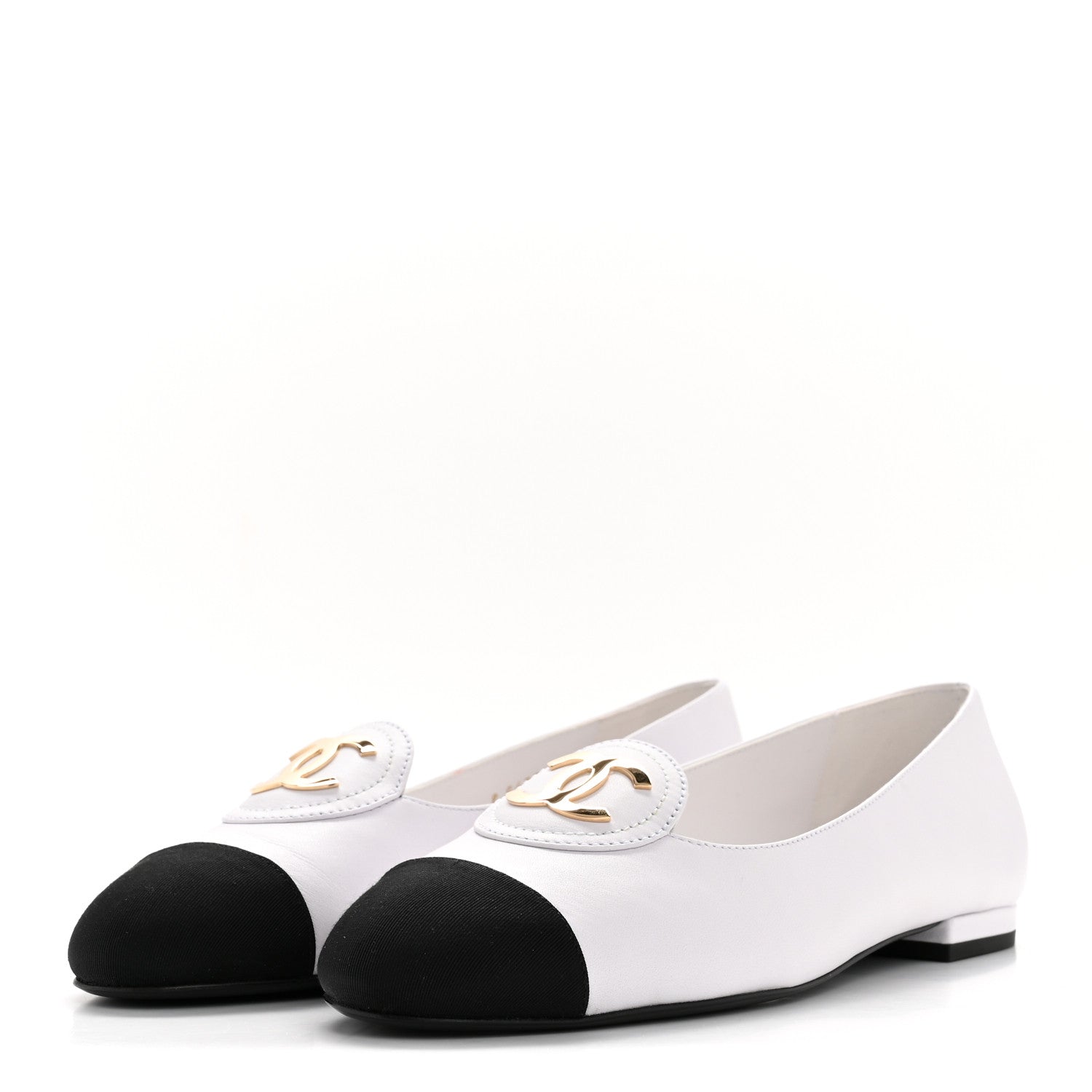 Chanel Calfskin Grosgrain Cap Toe CC Moccasin Loafers 40 White Black 8 of 22