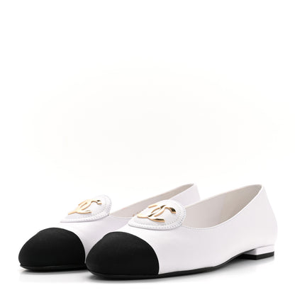 Chanel Calfskin Grosgrain Cap Toe CC Moccasin Loafers 40 White Black 8 of 22