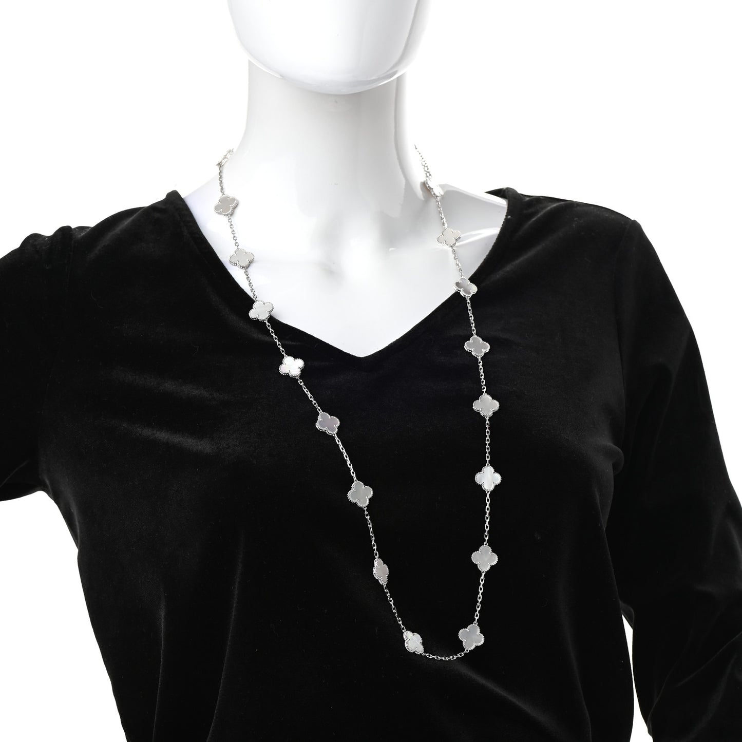 18K White Gold Mother of Pearl 20 Motifs Vintage Alhambra Necklace