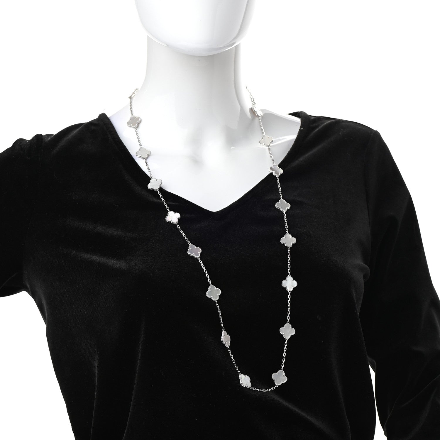 Van Cleef & Arpels 18K White Gold Mother of Pearl 20 Motifs Vintage Alhambra Necklace 2 of 7