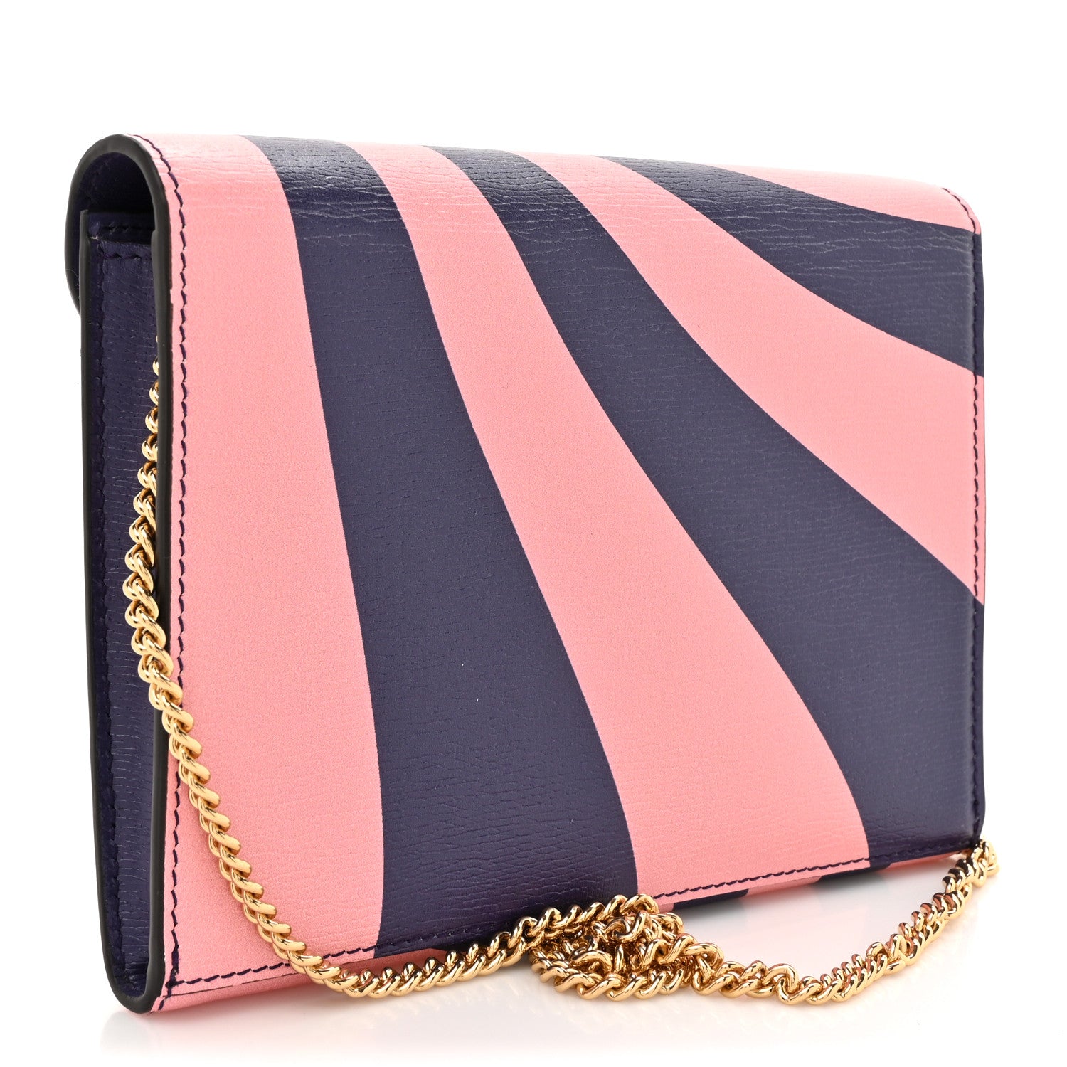 Gucci Textured Dollar Calfskin Enamel Double G Strawberry Wallet On Chain Pink Blue 3 of 14