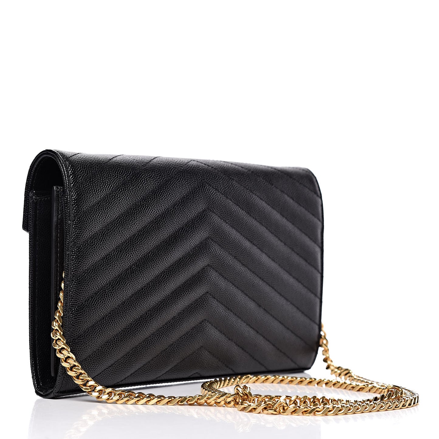 Grain De Poudre Matelasse Chevron Monogram Chain Wallet Black