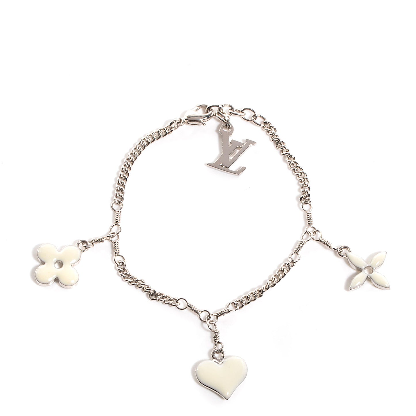 Sweet Monogram Charm Bracelet White Silver