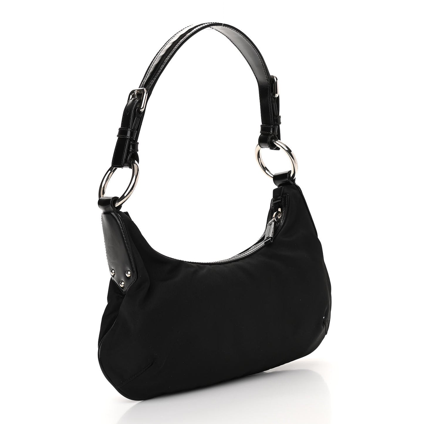 Tessuto Nylon Calfskin Logo Shoulder Bag Black
