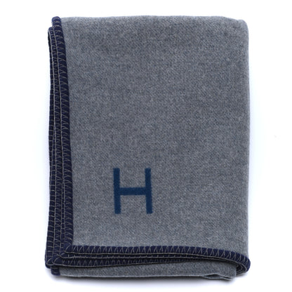 Hermes Wool Cashmere H Casaque Blanket Marine Acier 1 of 3