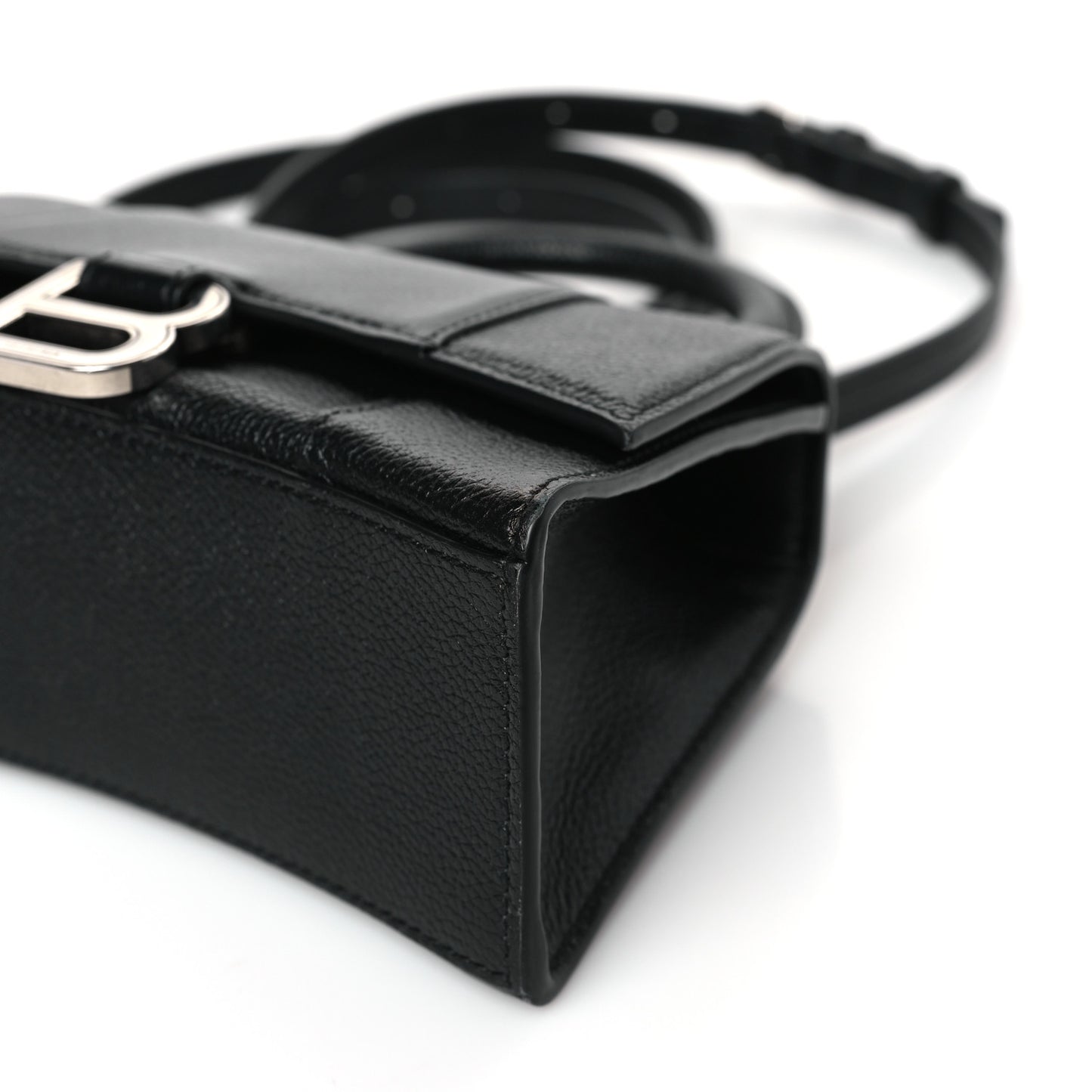 Grained Calfskin Hourglass Top Handle Bag XS Black