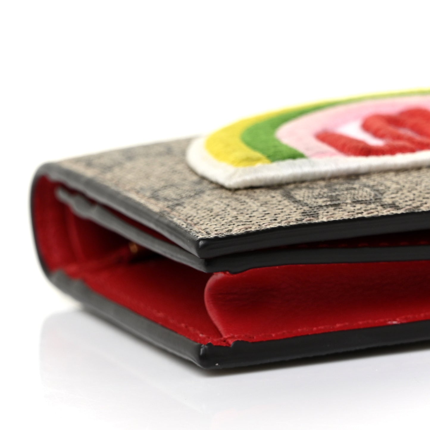 Soft GG Supreme Monogram Rainbow Embroidered Card Case Wallet