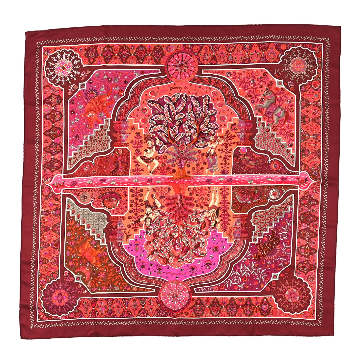 Silk Aux Portes Du Palais Scarf 90 Chaudron Orange Vif Rose