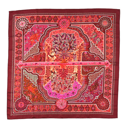 Hermes Silk Aux Portes Du Palais Scarf 90 Chaudron Orange Vif Rose 1 of 3