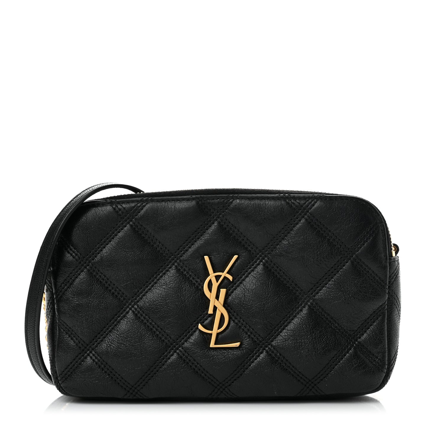 Grained Lambskin Quilted Mini Becky Double Zip Bag Black