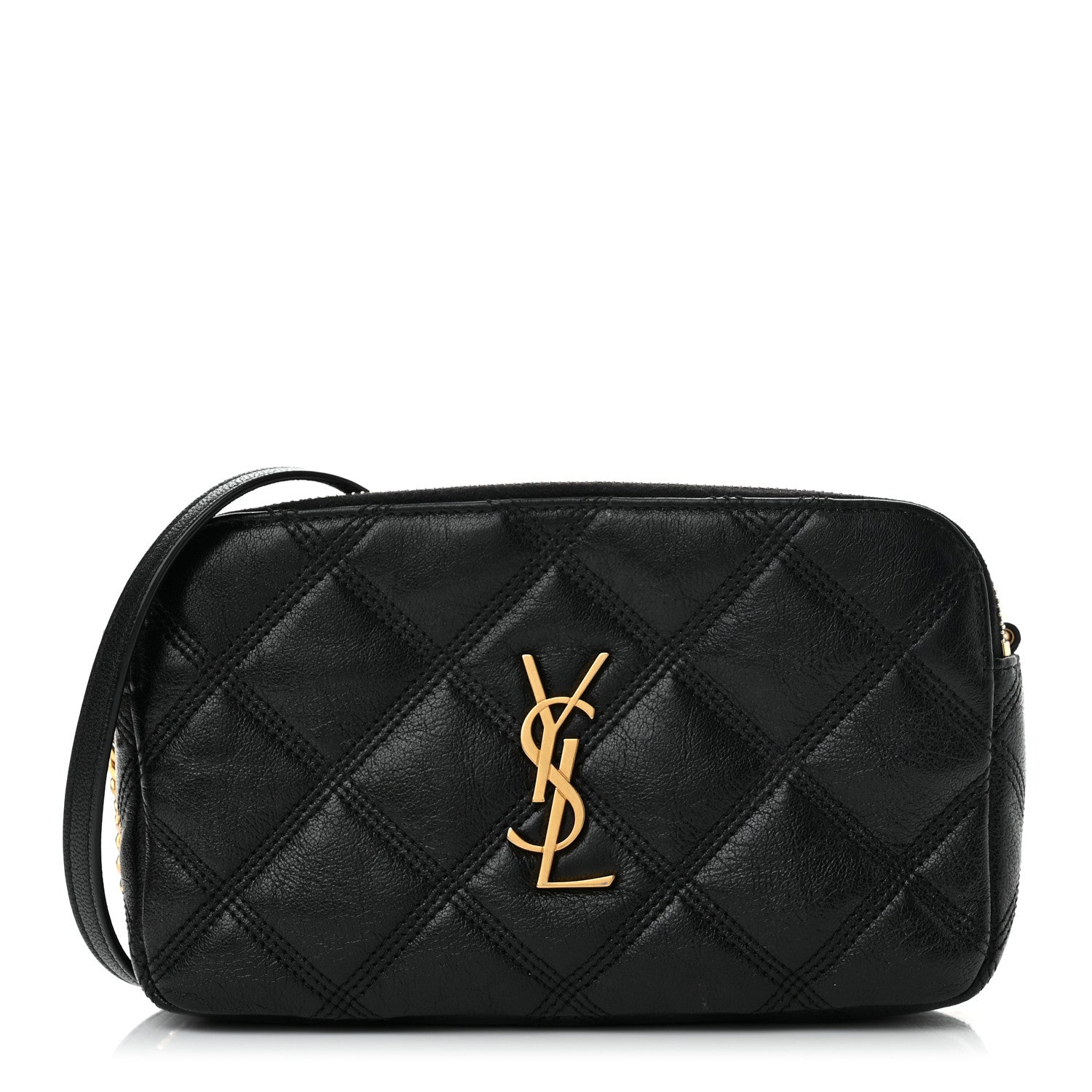 Saint Laurent Grained Lambskin Quilted Mini Becky Double Zip Bag Black 1 of 13