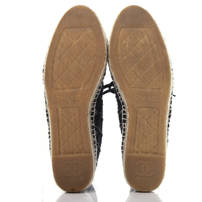 Chanel Tweed Calfskin Patent CC Lace Up Espadrilles 39 Black 6 of 11