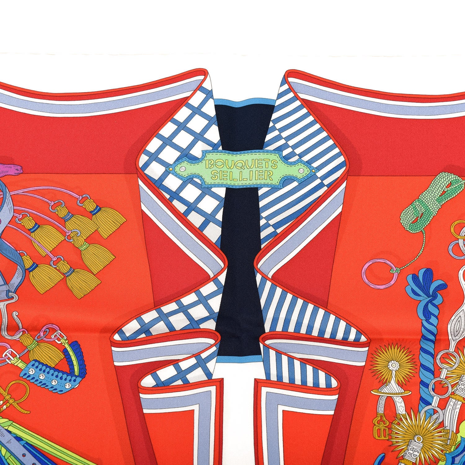 Hermes Silk Bouquets Sellier Scarf 90 White Rouge Bleu 5 of 7