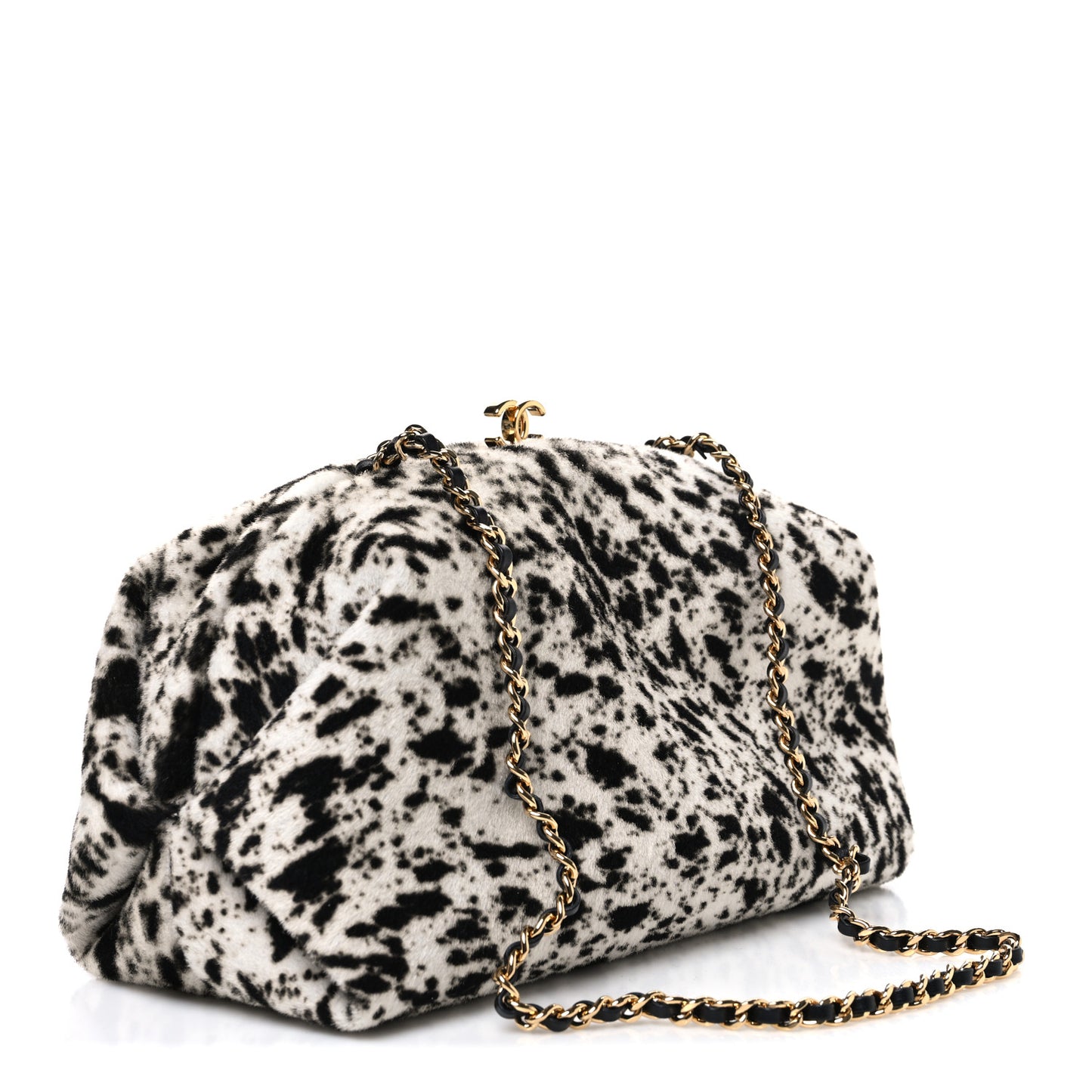 Lambskin Pony Hair Printed Clutch With Chain Black White