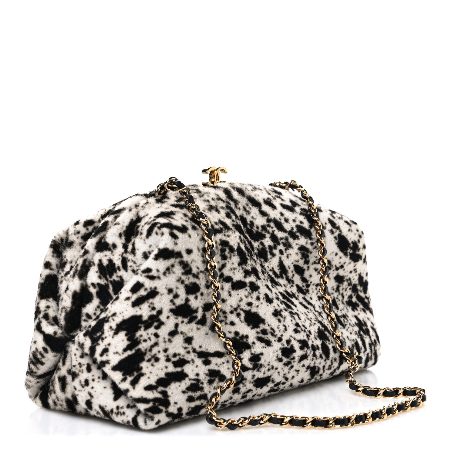 Chanel Lambskin Pony Hair Printed Clutch With Chain Black White 3 of 10