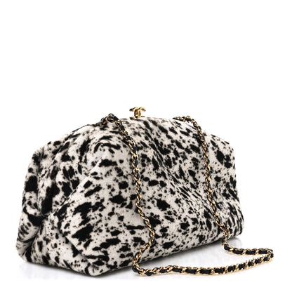 Chanel Lambskin Pony Hair Printed Clutch With Chain Black White 3 of 10