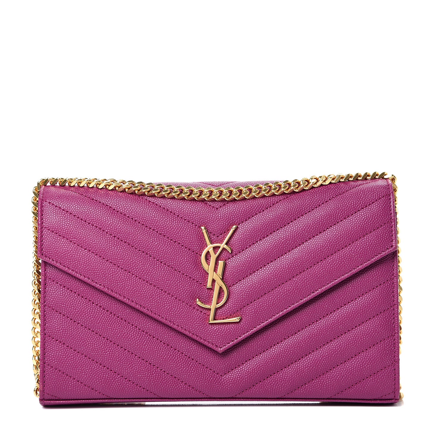 Grain De Poudre Matelasse Chevron Monogram Chain Wallet Dark Grape