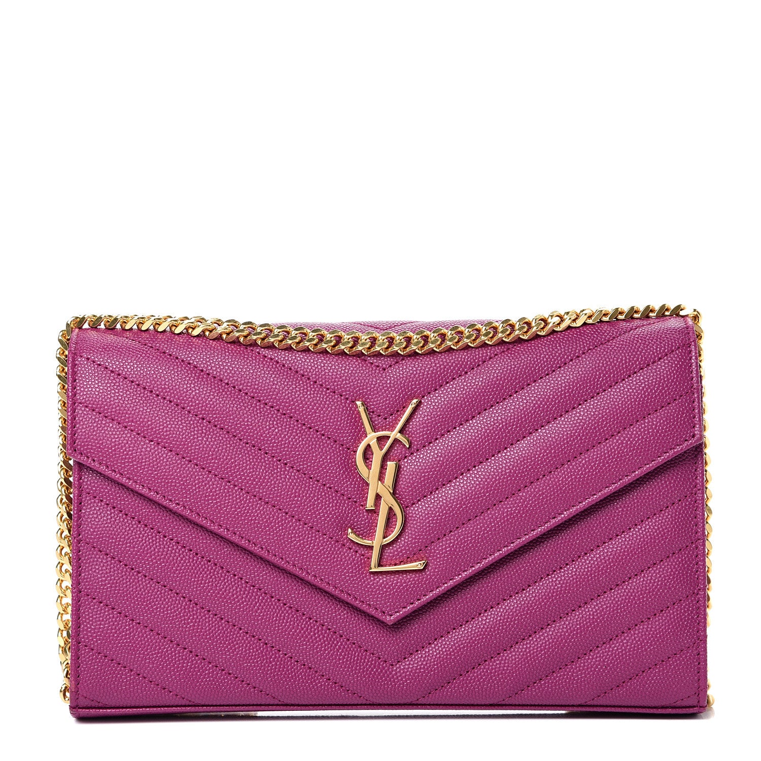 Saint Laurent Grain De Poudre Matelasse Chevron Monogram Chain Wallet Dark Grape 1 of 11