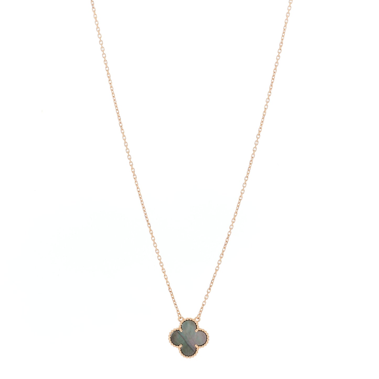 18K Rose Gold Gray Mother of Pearl Vintage Alhambra Pendant Necklace