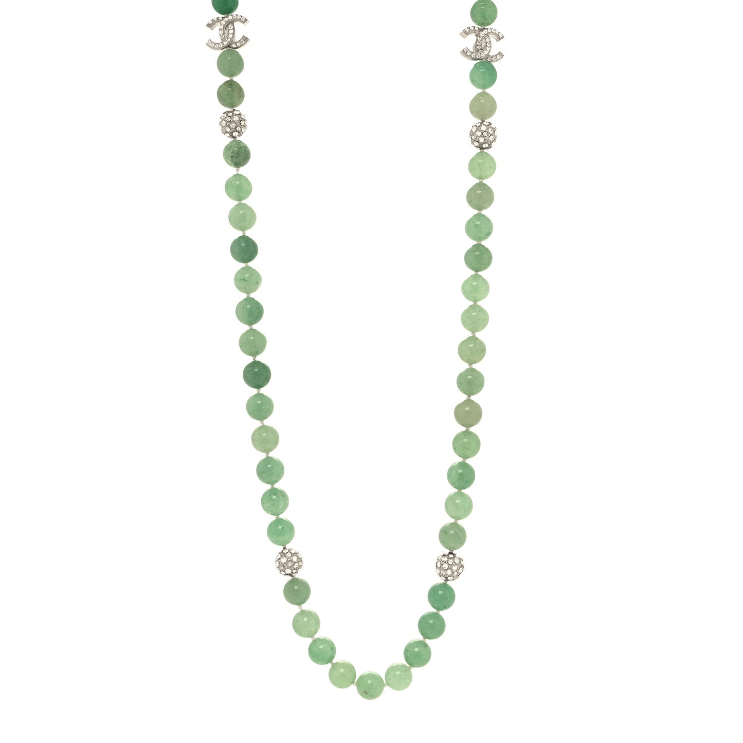 Beaded Crystal CC Long Necklace Silver