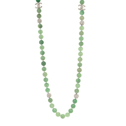 Chanel Beaded Crystal CC Long Necklace Silver 1 of 5