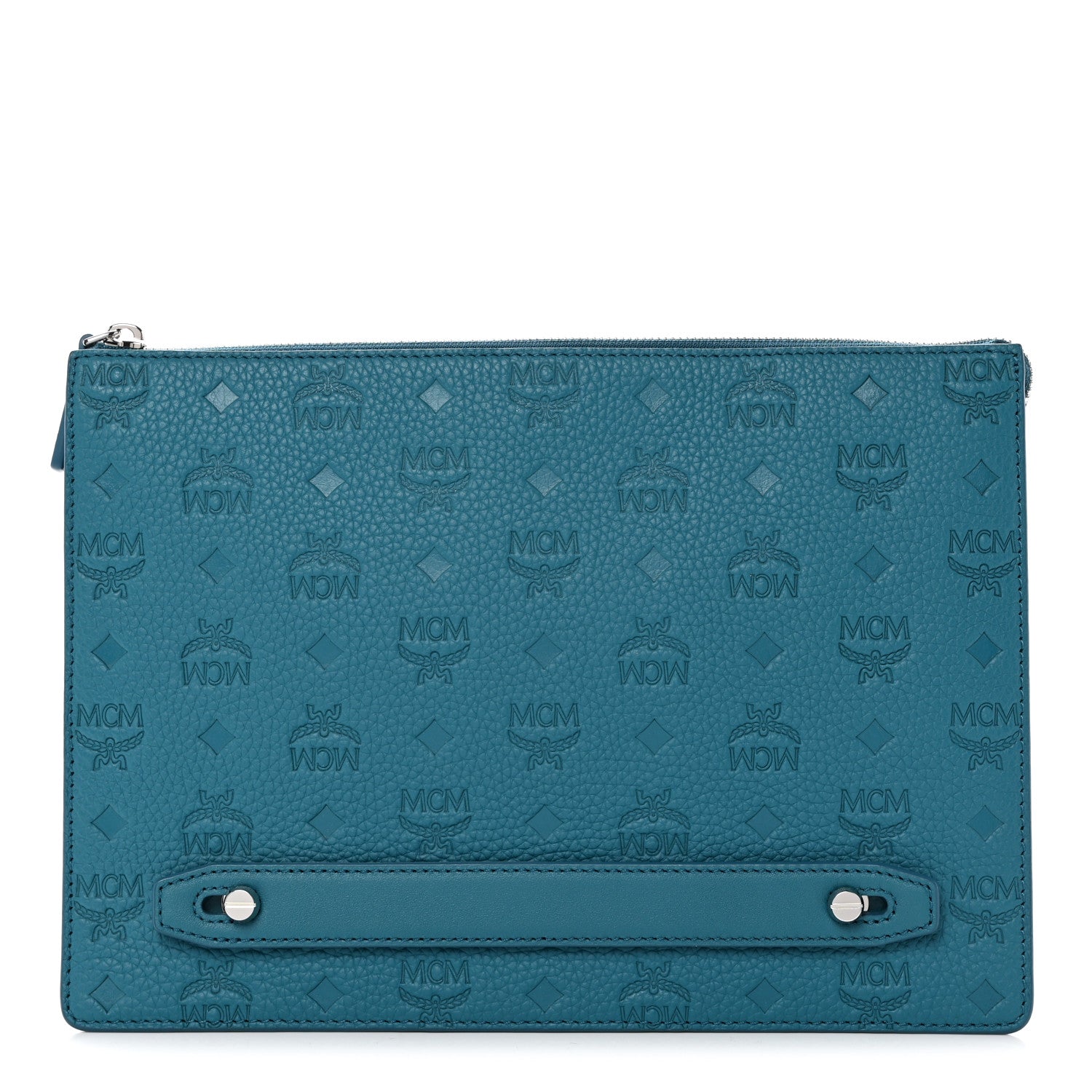 MCM Calfskin Ottomar Monogram Medium Tivitat Document Holder Teal 1 of 11