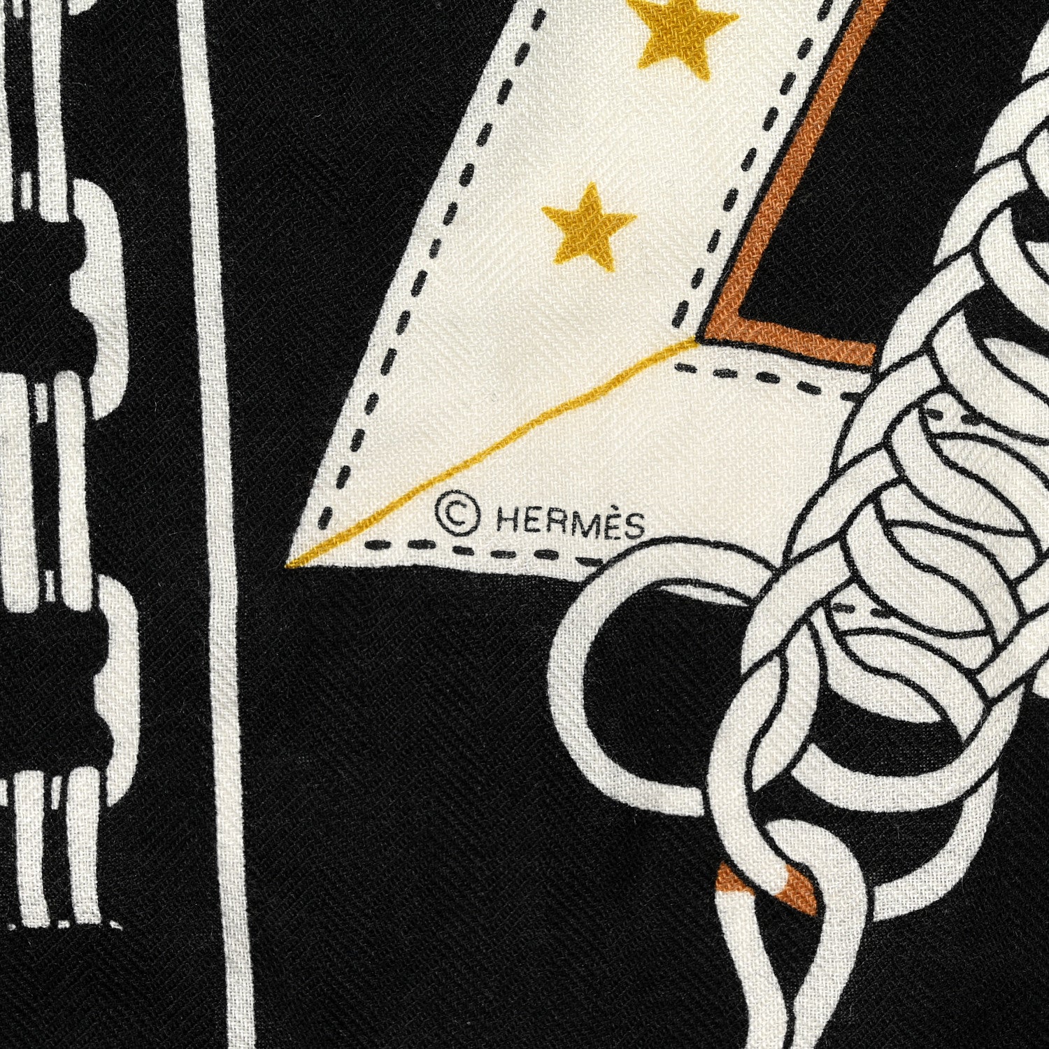 Hermes Cashmere Silk La Promenade du Matin Bandana Shawl 140 Black Noisette Gold 3 of 6