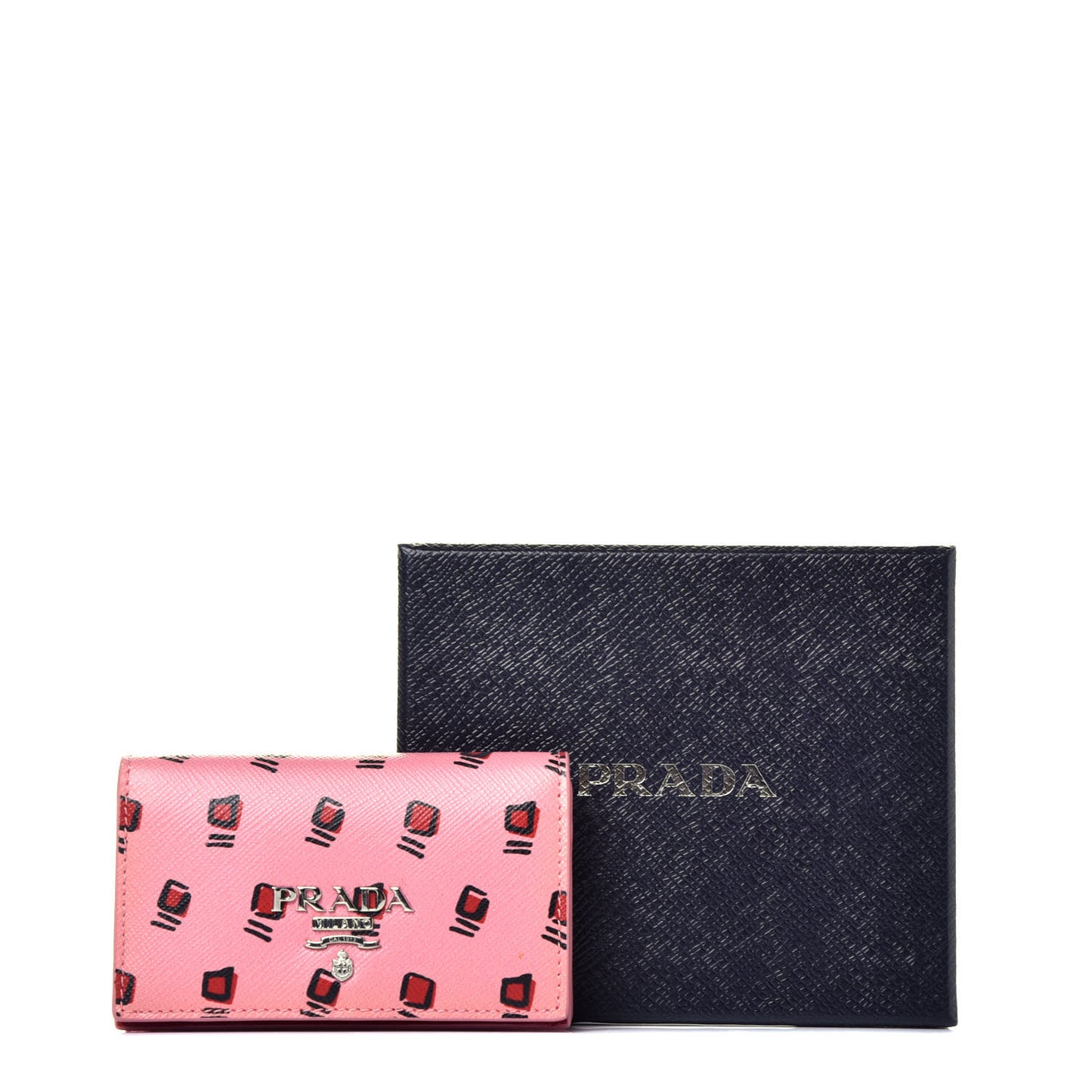 Saffiano Square Print Card Holder Petalo Fuoco