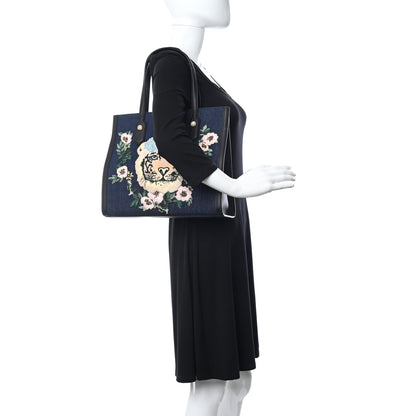 Gucci Denim Embroidered Tiger Tote Blue Multicolor 2 of 10
