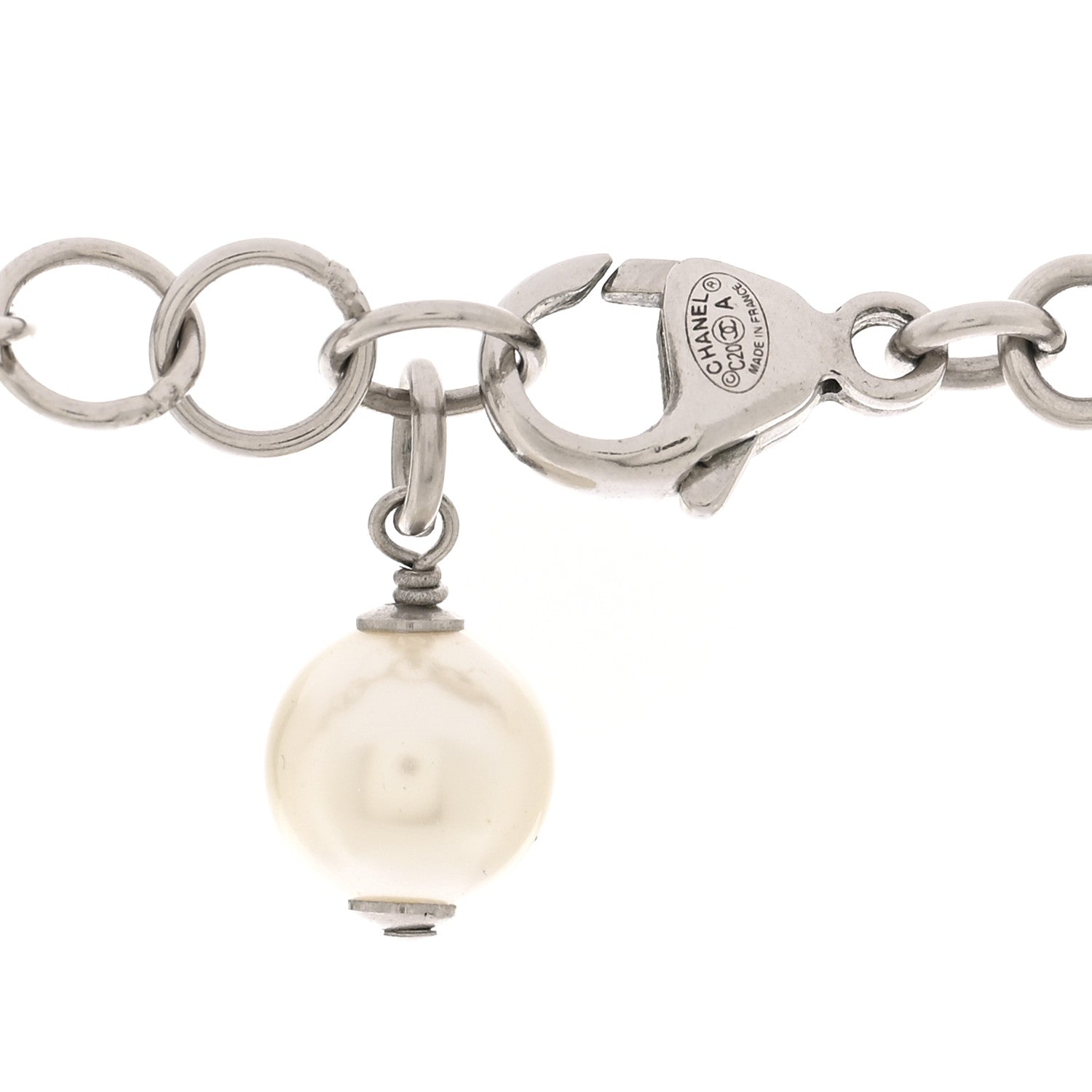 Chanel Crystal Pearl Bow CC Necklace Silver 5 of 6