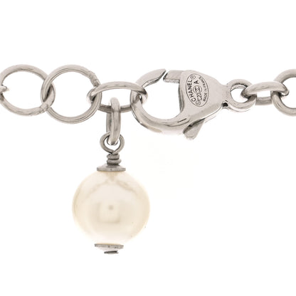 Chanel Crystal Pearl Bow CC Necklace Silver 5 of 6