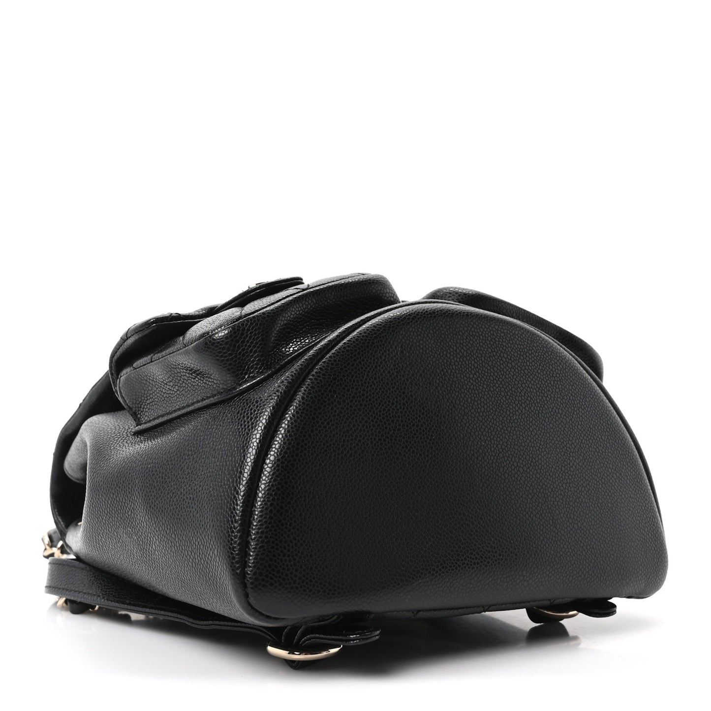 Shiny Caviar Quilted Medium Duma Pockets Drawstring Backpack Black