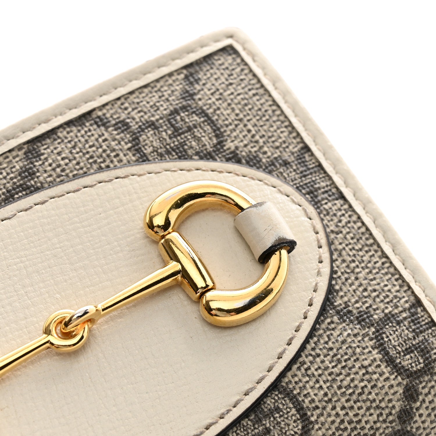 Gucci GG Supreme Monogram Azalea Calfskin Horsebit 1955 Card Case Wallet Beige Ebony Mystic White 9 of 14