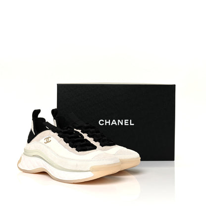 Chanel Velvet Calfskin Mixed Fibers CC Sneakers 38.5 Ivory Black 9 of 9