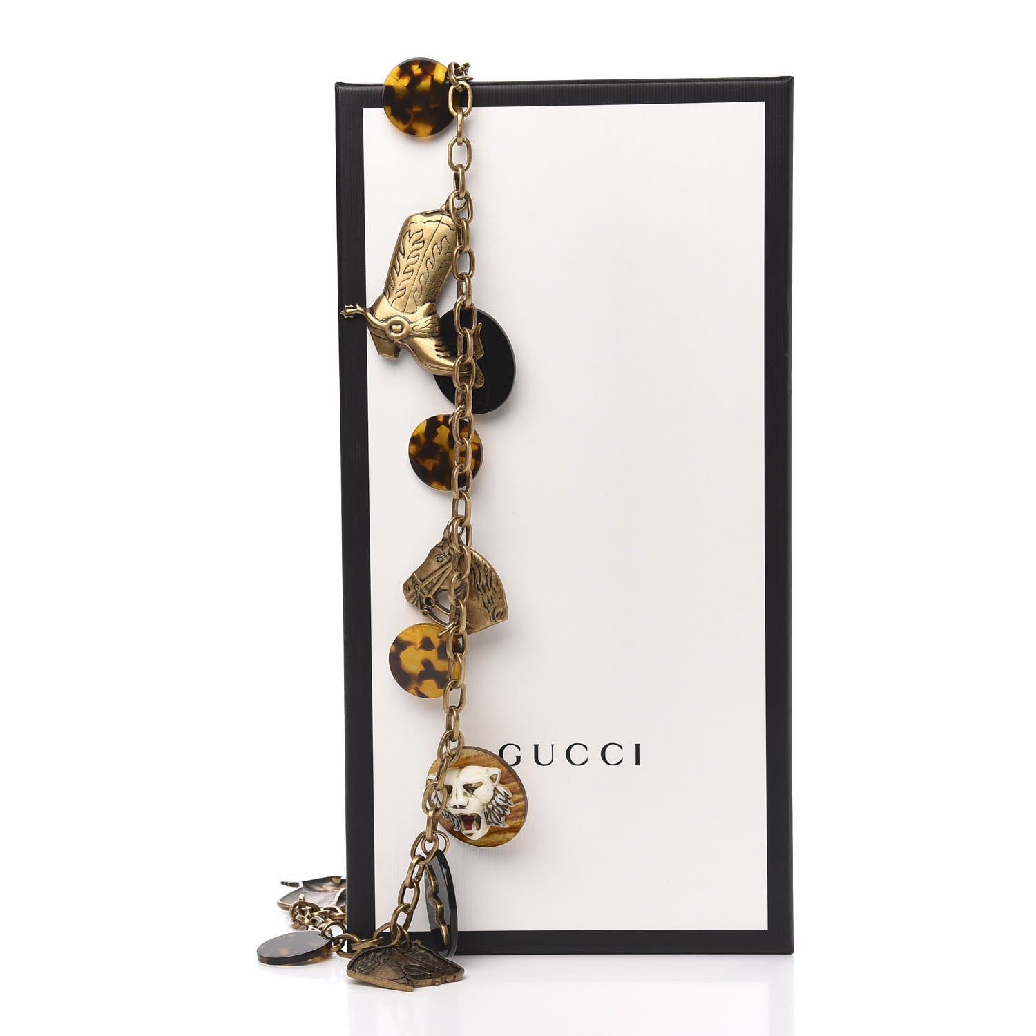 Gucci Metal Resin GG Chain Cowboy Charms Belt Gold Black Tortoise 4 of 4
